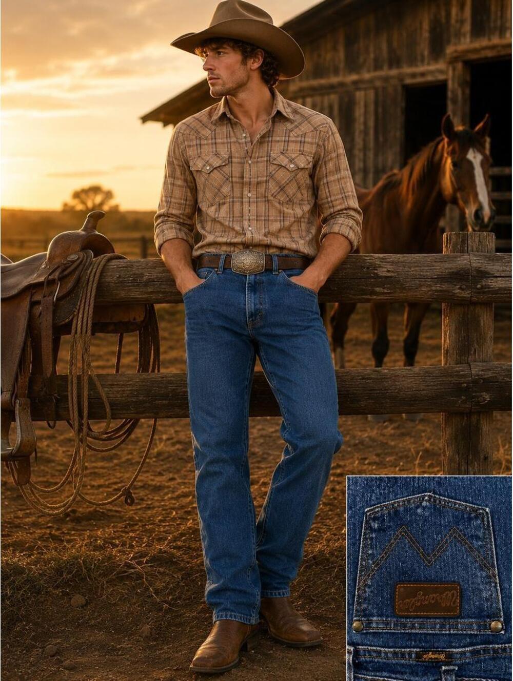 Wrangler Men's Blue and Tan Jeans